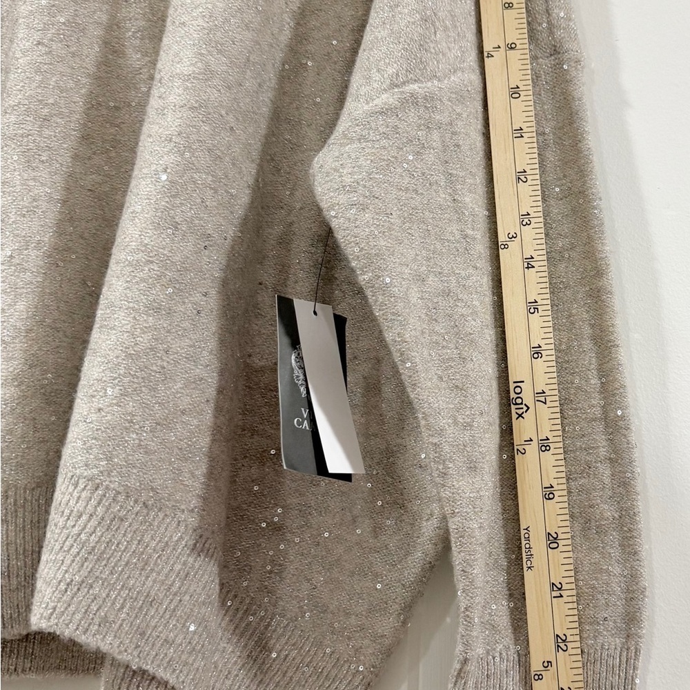 Vince Camuto Sequin Turtleneck Sweater XL Beige Oatmeal Sparkle Knit NWT - Picture 12 of 15